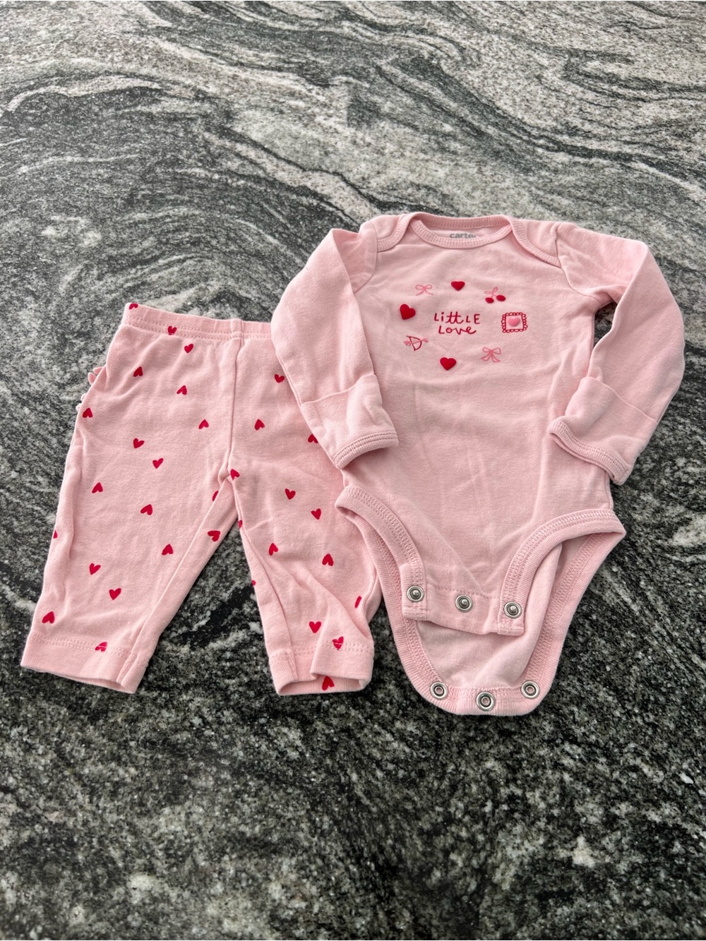 Carter's Pink Baby Girl 2-Piece Heart Bodysuit and Pants Set